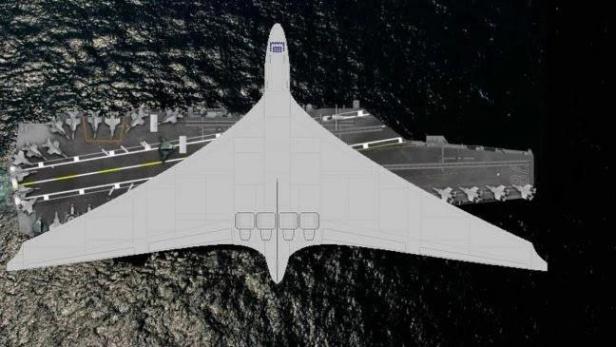 Größenvergleich: CL-1201 und ein US-Flugzeugträger der Nimitz-Klasse