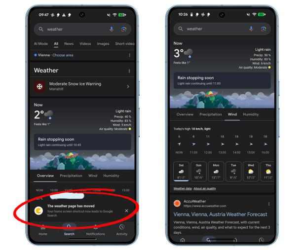 So sieht die "Google-Wetter-App" nun aus