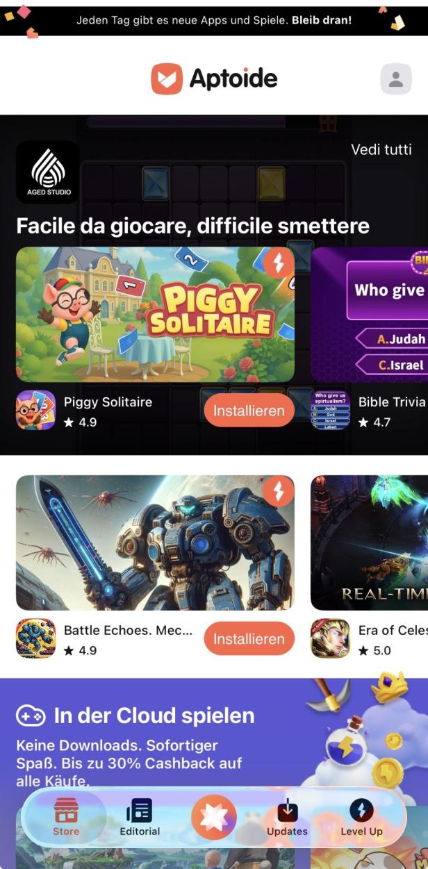 Oberfläche des Aptoide App Store