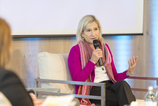 Monika Unterholzner, stellvertretende Generaldirektorin der Wiener Stadtwerke-Gruppe, bei der Vorstellung der "Allianz für Mobilität"