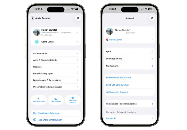 iOS 26.4 (links) vs. iOS 26.3 (rechts)
