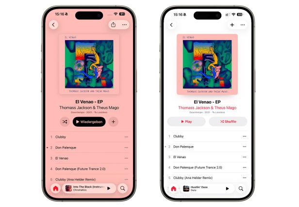 iOS 26.4 (links) vs. iOS 26.3 (rechts)