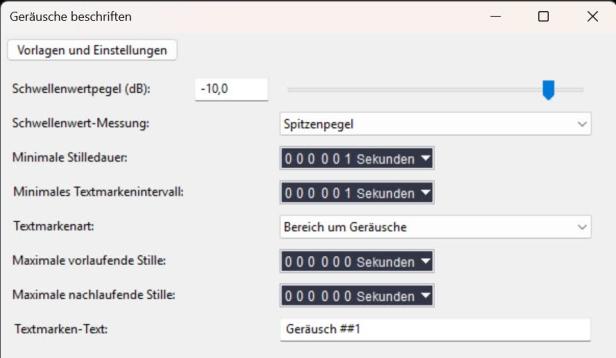 Mit diesen Einstellungen konnte ich die Geräusche beschriften