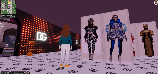 Virtueller Dolce & Gabbana-Store mit Avataren und digitalen Modepräsentationen im Metaverse.