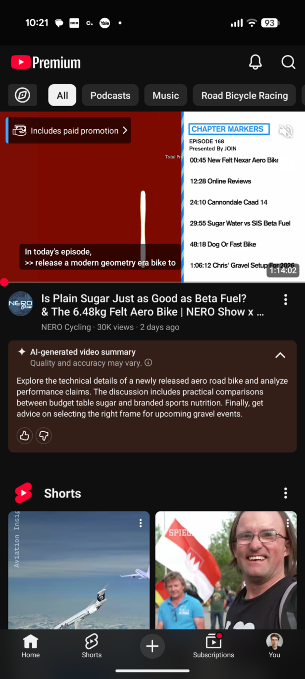 YouTube-App zeigt KI-generierte Zusammenfassung anstelle des Videotitels im Feed.