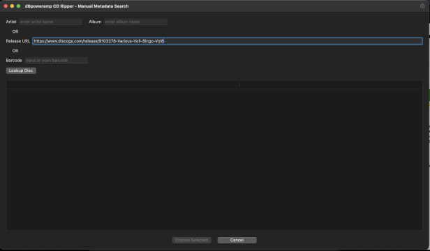 Screenshot Manual Metadata Search