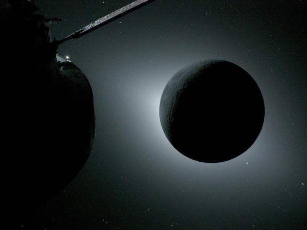 Die Crew konnte im Weltraum eine besondere Sonnenfinsternis sehen, im Vordergrund ist das Orion-Raumschiff