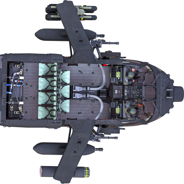 Grafische Darstellung des Armed Black Hawk zeigt 2 Piloten und den Innenraum
