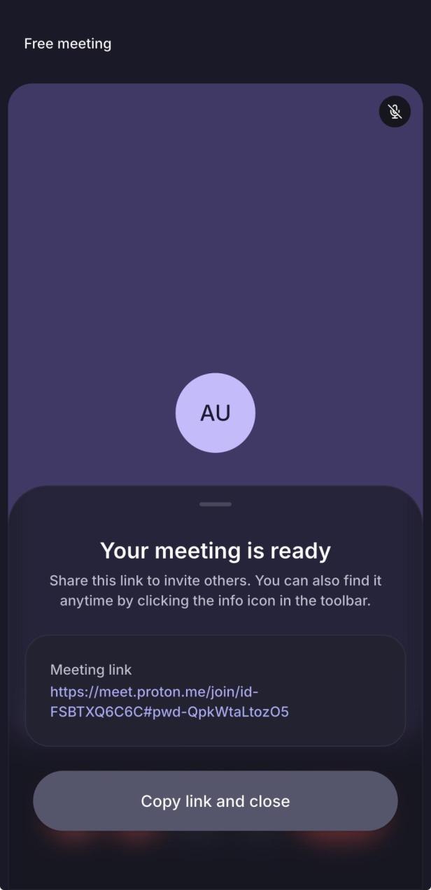 User Interface von Proton Meet