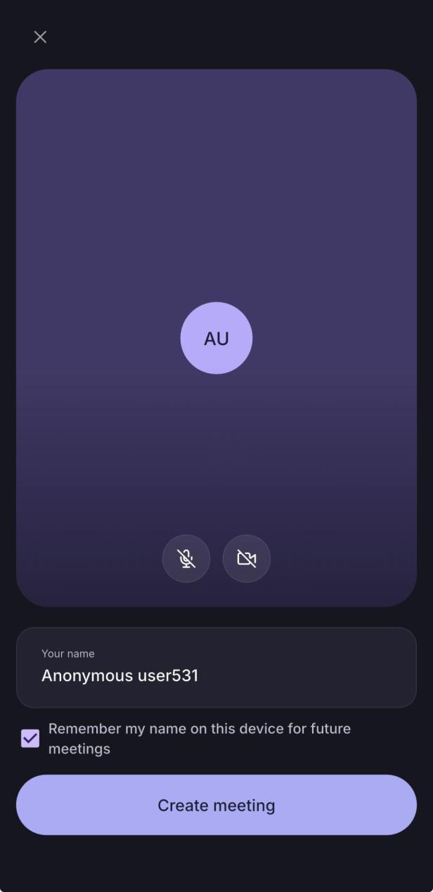 User Interface von Proton Meet