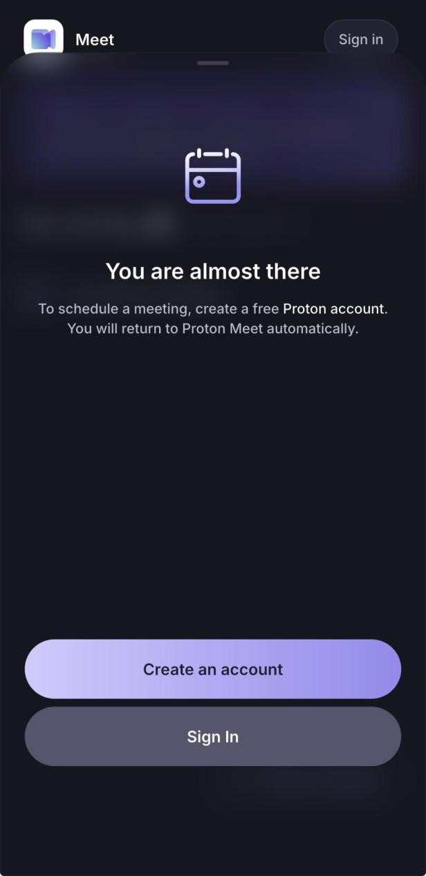 User Interface von Proton Meet
