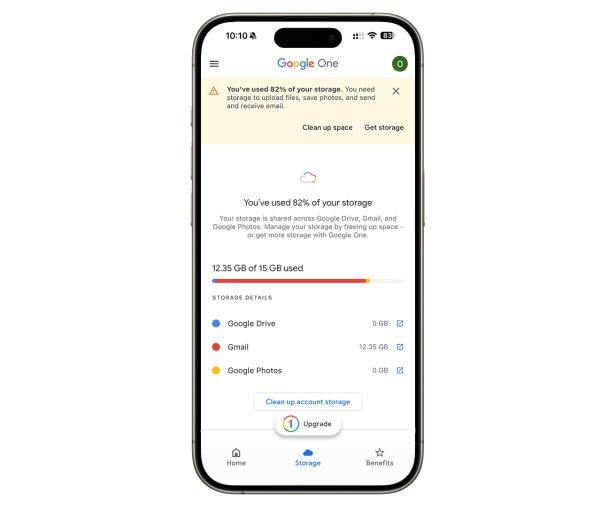 So sieht eine Warnung aus, wenn sich bei Google der Speicherplatz dem Ende neigt.
