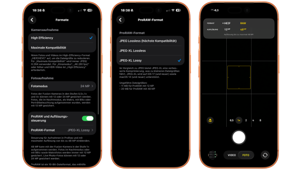 3 iPhones zeigen Einstellungen