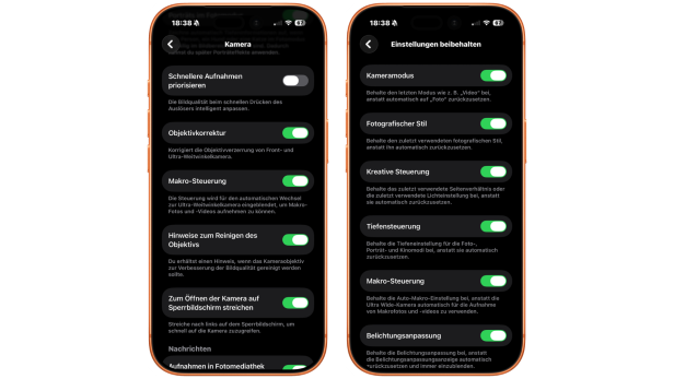 2 Handys zeigen geänderte Einstellungen am iPhone.