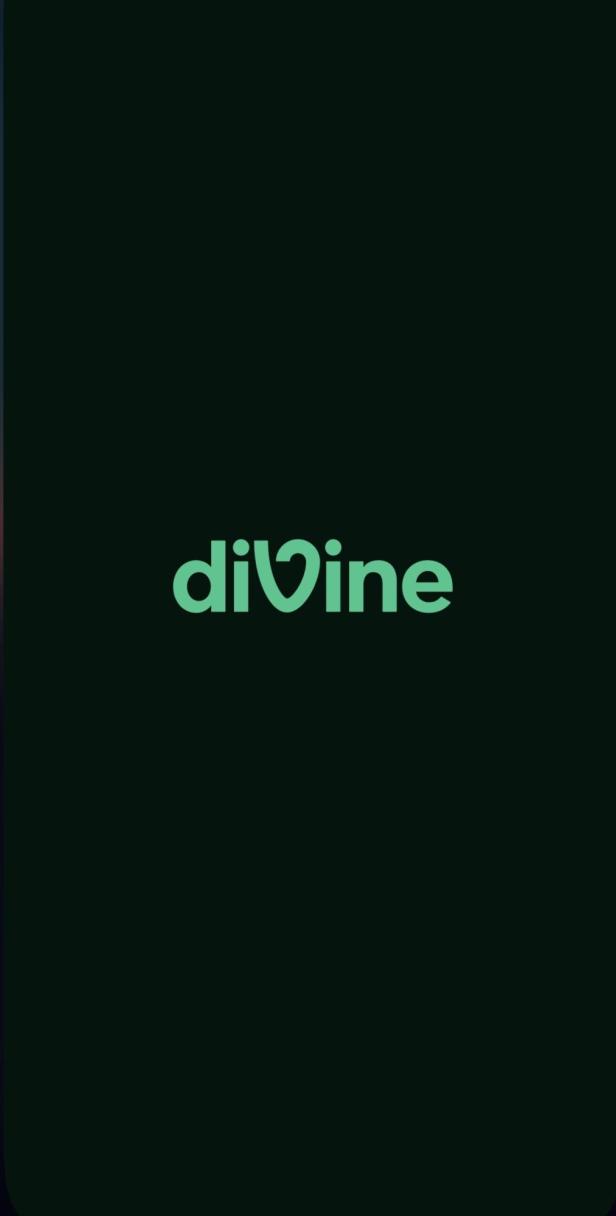 Startscreen der diVine-App mit einfachem Schriftzug in grün.