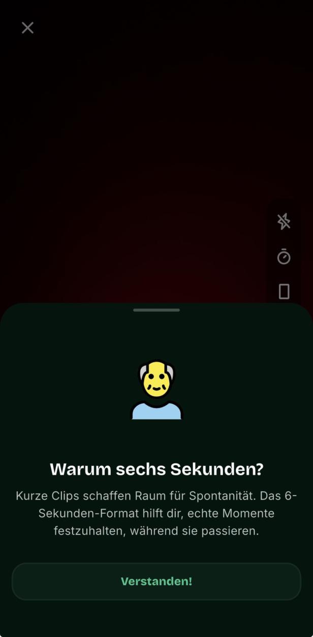 Kurzer HInweise im Capture-Mode, warum Videos nur sechs Sekunden lang sind.