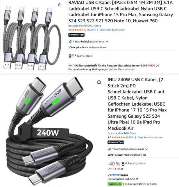Zwei USB-C-Kabel im Angebot