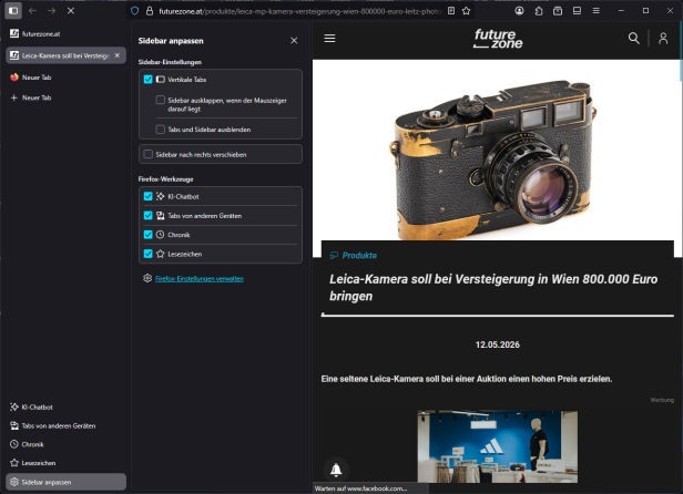Die Seitenleiste in Firefox hat viele Einstellungsmöglichkeiten, u.a. dass sie ausklappt, wenn der Mauszeiger darüber liegt