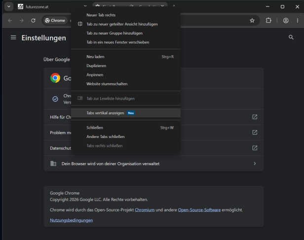 Google Chrome Browser lässt jetzt auch vertikale Tabs über die Einstellungen zu