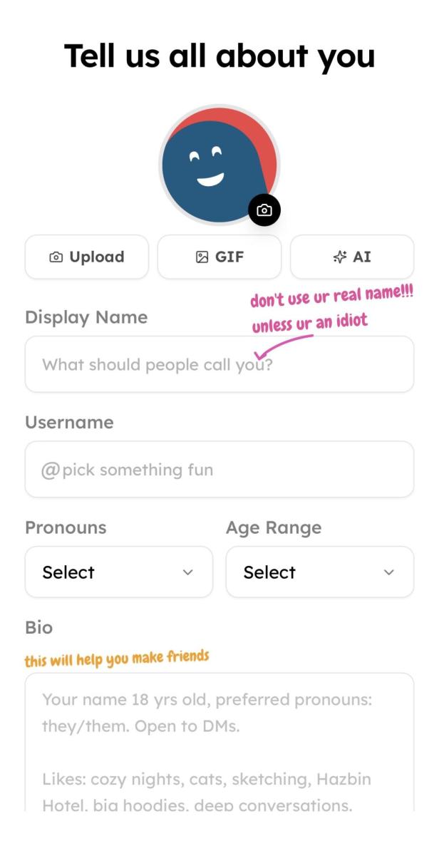 Profileinstellungen in Shapes, mit Profilbild, Namen und Altersbereich.