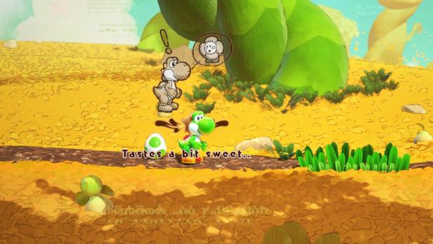 Yoshi steht in der Wüste, nachdem er eine süße Pflanze gefressen hat