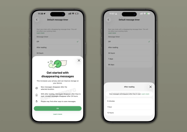 Screenshot der neuen Funktion selbstzerstörende Nachrichten auf iPhones