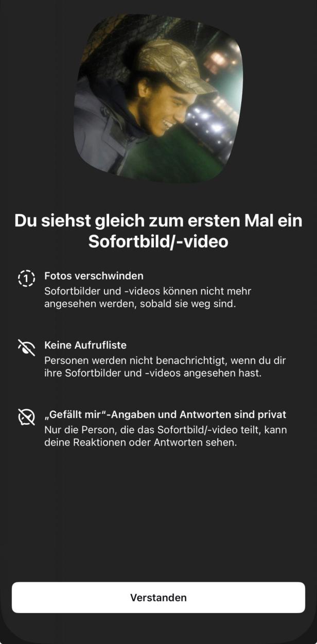 Erklrung zur Funktionsweise von Instants mit einem Beispielfoto mit einer Person oben.