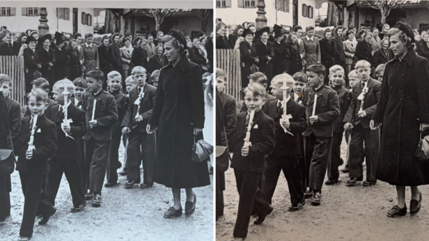 2 Scans von Schwarzweißfotos von Erstkommunion 