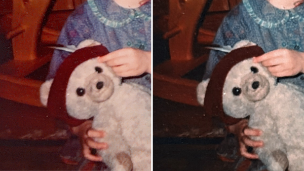 2 Bilderausschnitte mit Teddybär im Vergleich.
