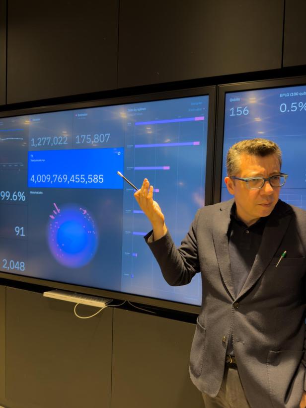 George Tulevski erklärt, was die Daten am Dashboard hinter ihm bedeuten.