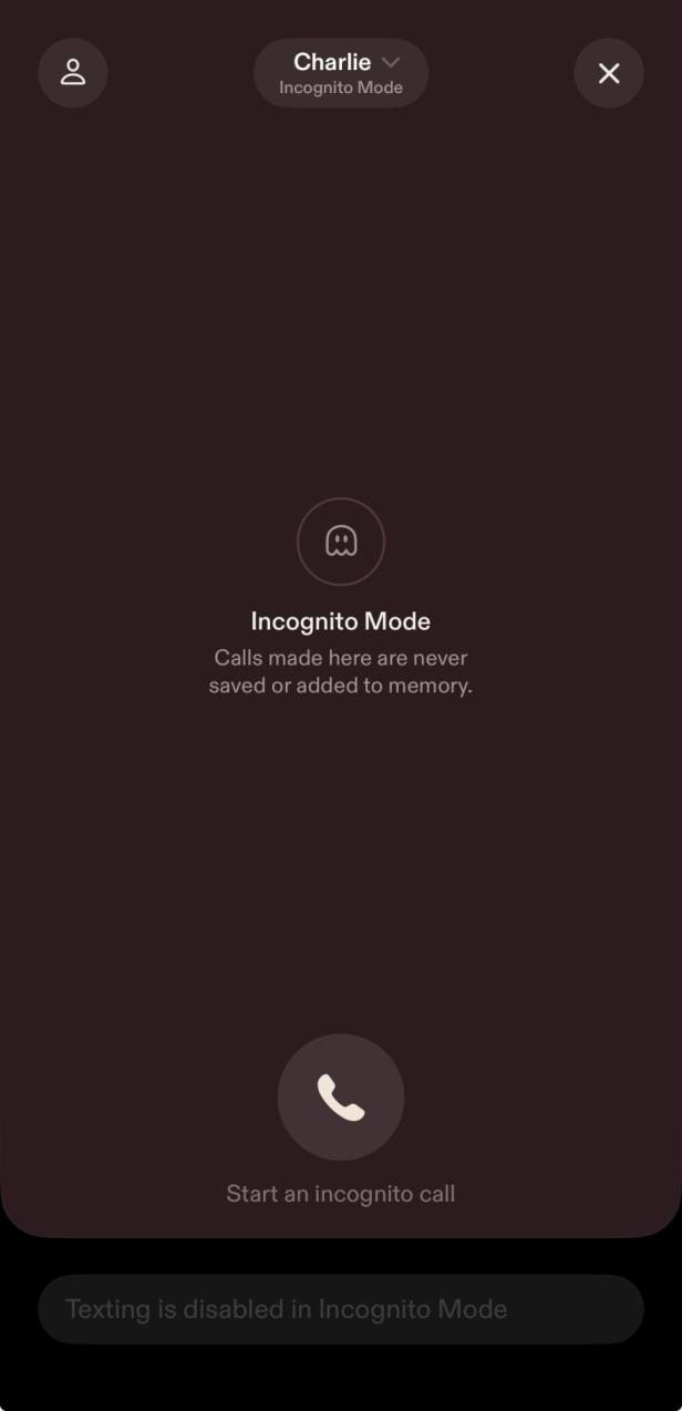Aktivierter Inkognito-Modus in der Sesame-App.