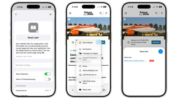 iOS 27 Beta: Safari-Extensions kann man nun selber bauen - einfach in natürlicher Sprache beschreiben und die KI porgrammiert die Erweiterung.