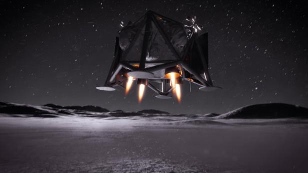 Künstlerische Darstellung einer Moonfall-Drohne am Mond