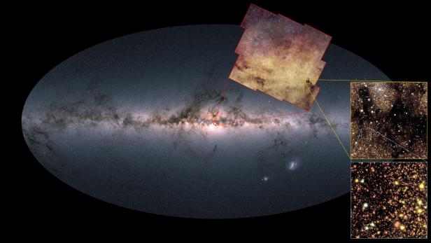Das neue Euclid-Bild zeigt einen Teil der Milchstraße, der hier im Gaia-Foto der gesamten Galaxie zu sehen ist