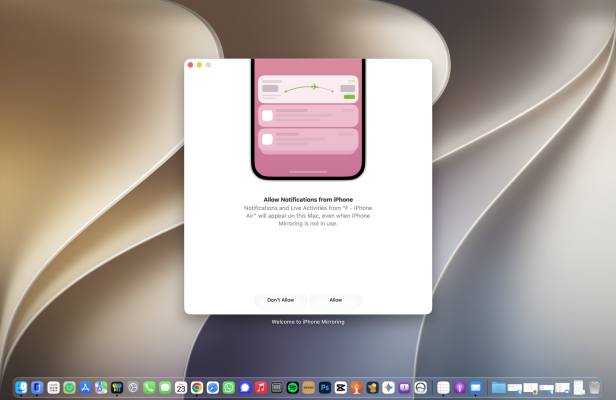 Beim "iPhone Mirroring" werden die iPhone-Notfications auf dem Bildschirm des Mac-Computers angezeigt. 