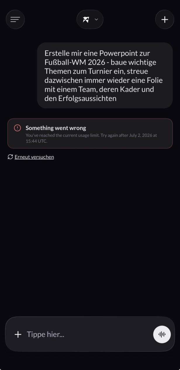 Hinweis der Eustella-App auf das erreichte Nutzungslimit.