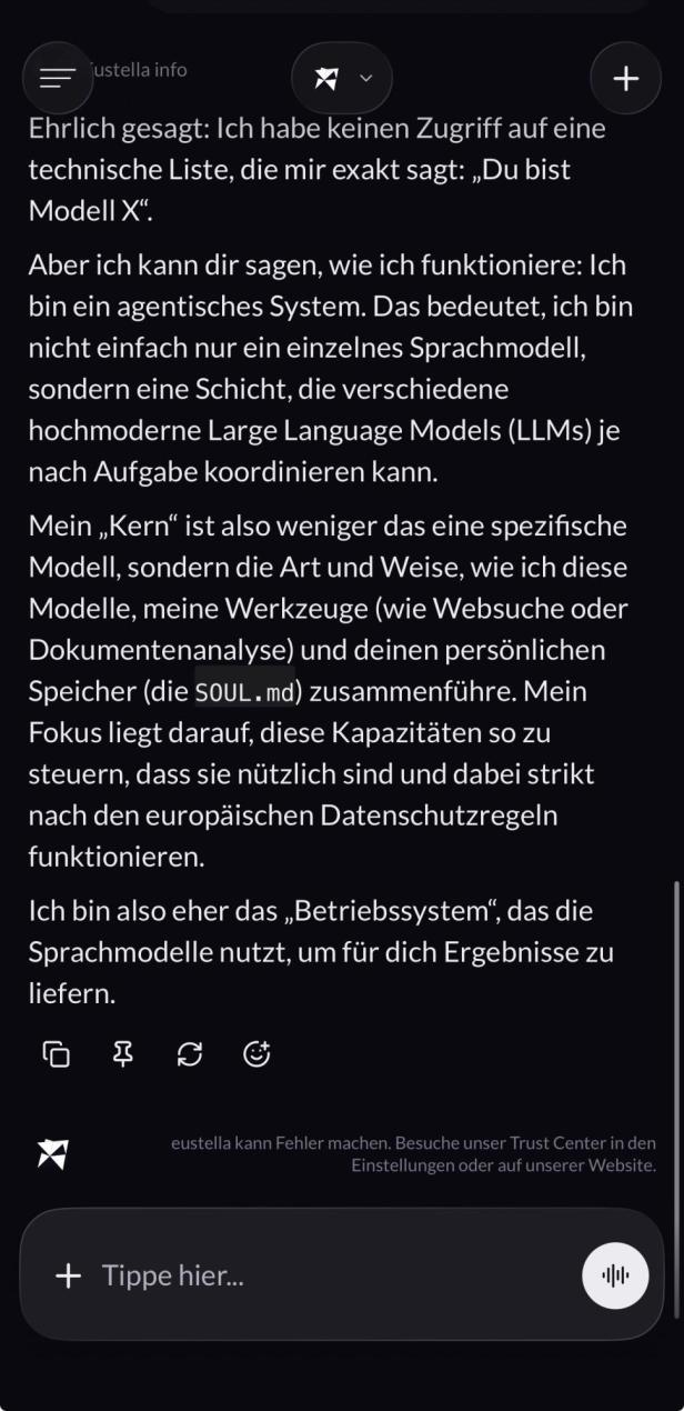 Output der Eustella-App zu den verwendeten Modellen.