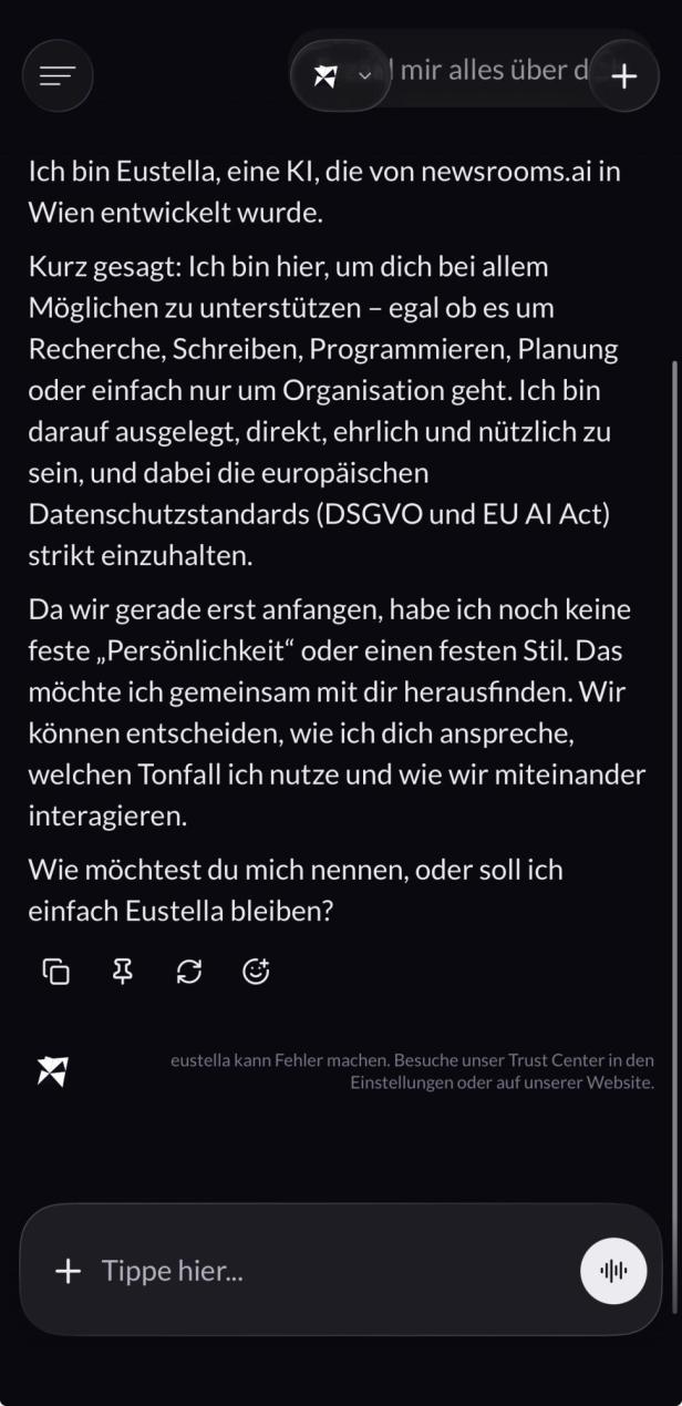 Einführung der Eustella-App bei der ersten Benutzung. 
