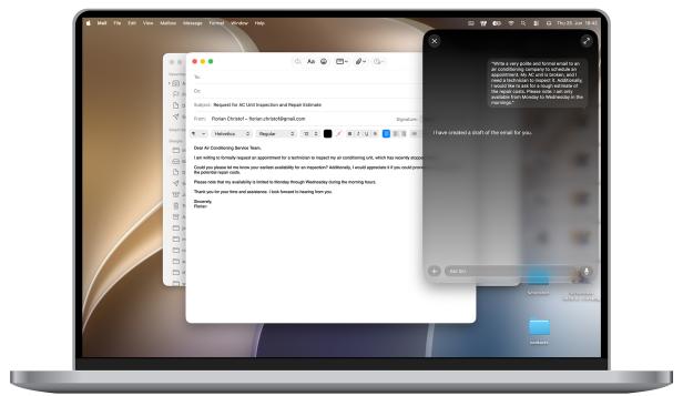 Siri AI kann am Mac beim Verfassen von Mails helfen.