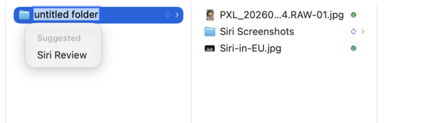 Siri AI kann am Mac passende Ordnernamen vorschlagen.