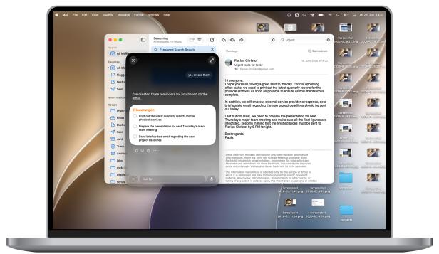Siri AI kann am Mac aus einem Mail passende Reminder erstellen.