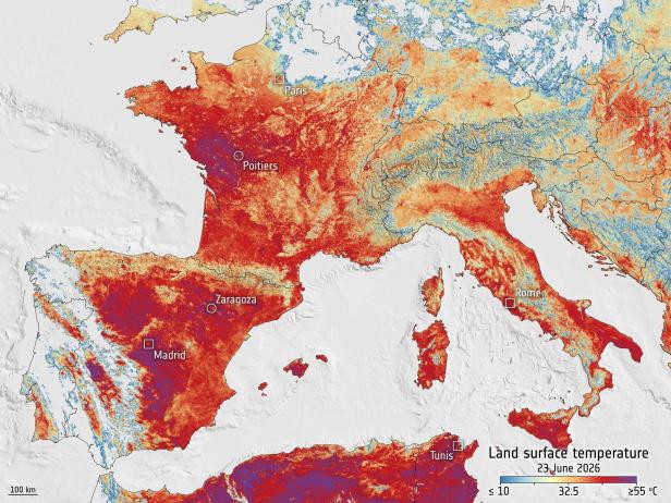 Europa-Karte von den Landoberfklächentemperaturen