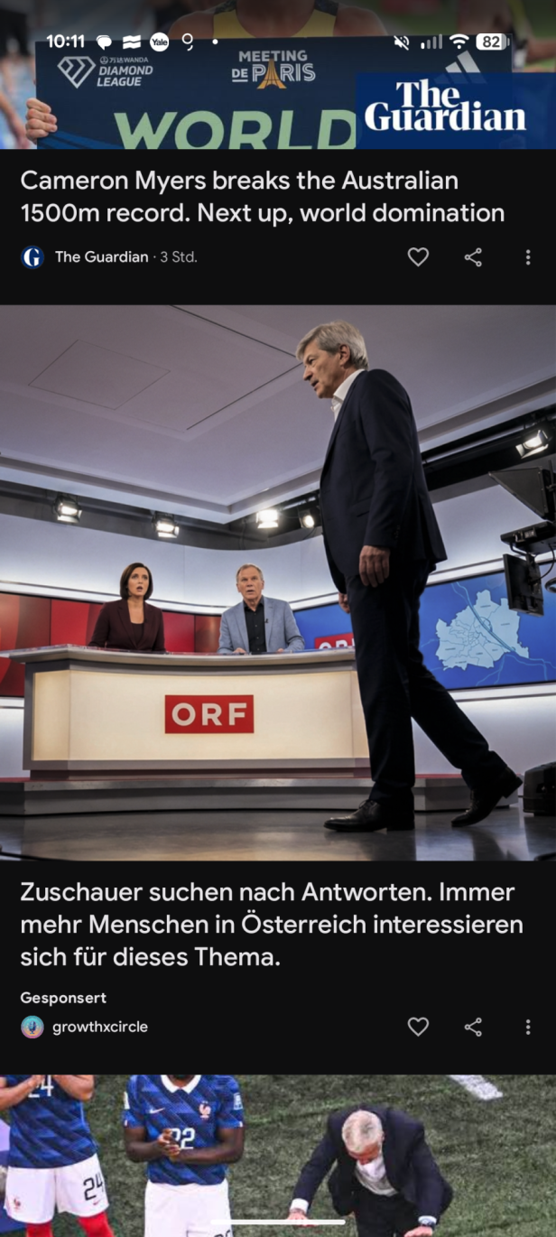 Google-Discover-Feed mit einer gesponserten Fake-ORF-Werbung auf dem Smartphone.