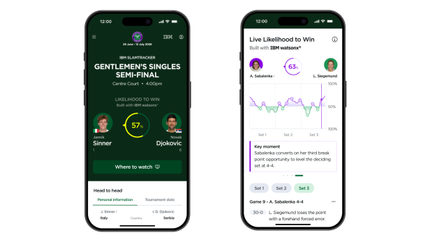 2 verschiedene Übersichten in der Wimbledon-App zeigen Gewinn-Prognosen.