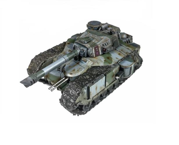 Ein Panzer aus dem Tabletopspiel Warhammer 40K vor weißem Hintergrund