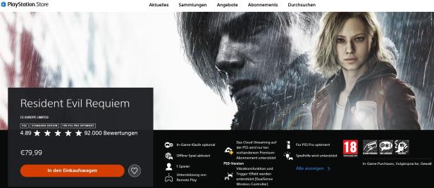 Screenshot aus dem PlayStation Store mit Resident Evil Requiem
