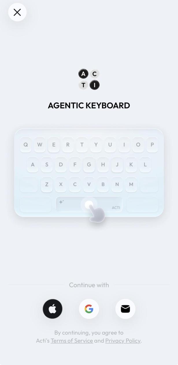 Startscreen der Acti-Tastatur mit Vorschau auf die Tastatur.