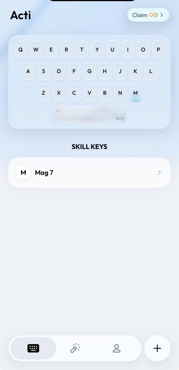 Dashboard der Acti-App mit der Tastatur und der dazugehörigen Skill-Belegung.