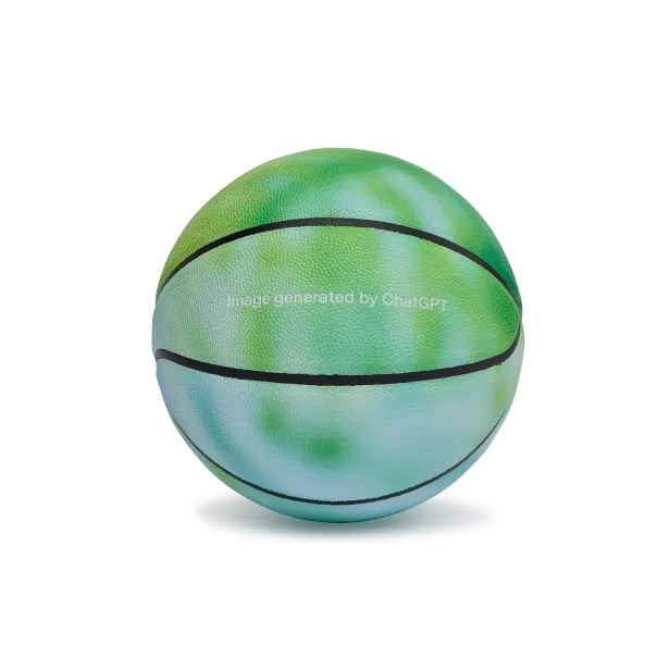 Basketball mit "Image generated by ChatGPT"-Aufschrift