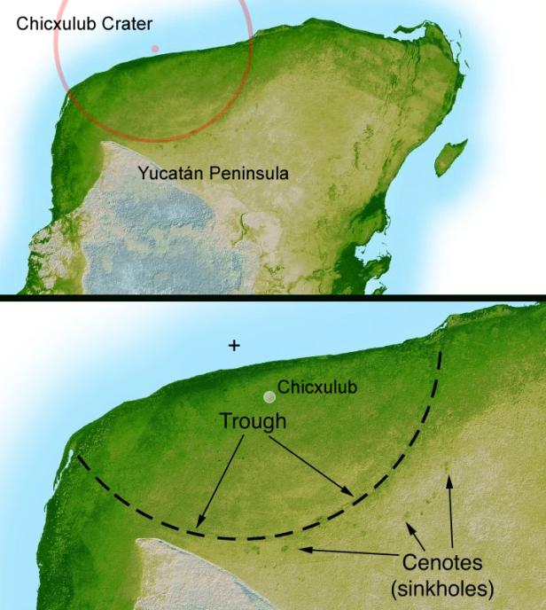 Karte der Yucatan-Halbinsel mit dem Chicxulub-Krater